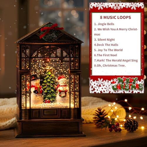 Globo de Neve Musical Iluminado com Boneco de Neve e Árvore de Natal, Glitter Giratório – Decoração e Presente de Natal – Compatível com 2