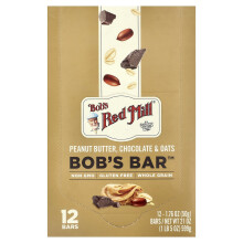 Bob's Red Mill, Bob's Bar, Burro di Arachidi, Cioccolato e Avena, 12 Barrette, 1.76 oz (50 g) Ogni