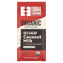 Equal Exchange, Chocolate de Leite de Coco Orgânico, Com Açúcar de Coco, 55% Cacao, 2,8 oz (80 g)