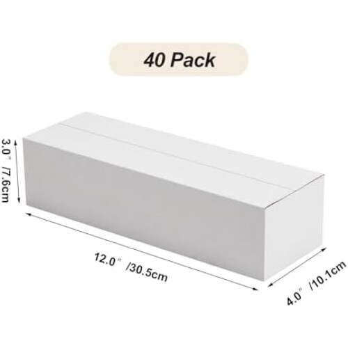 Σετ 40 κουτιών αποστολής 12x4x3, λευκό κυματοειδές χαρτόνι για συσκευασία δώρων, 1