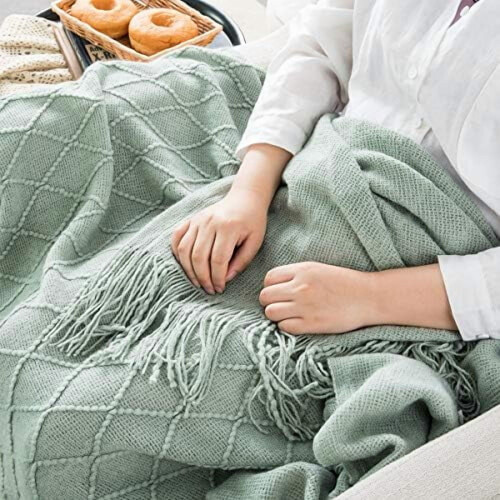 Couverture à franges tricotées 50 x 60 pouces 2