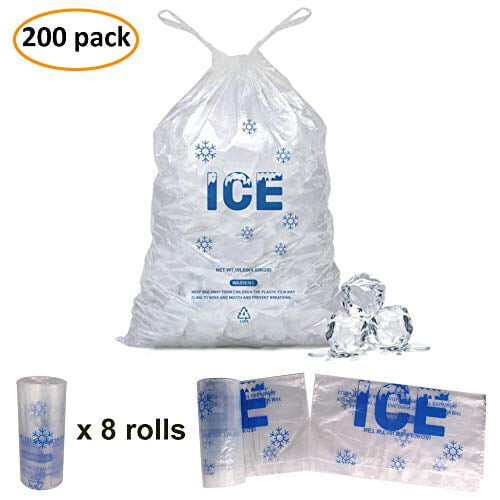 Pacote com 200 Sacos de Gelo com Cordão de 4,5 kg (10 lb), 30 x 53 cm (12 x 21 polegadas), Plástico Resistente com Cordão (0,5 mm de Espessura) 1
