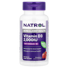 Natrol, Vitamin D3, Bone & Joint Health, Strawberry , 2,000 IU, 90 Tablets