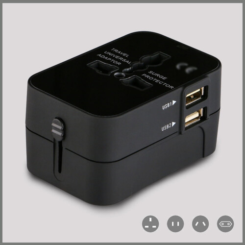 Rejseadapter med dobbelte USB-porte, sort 1