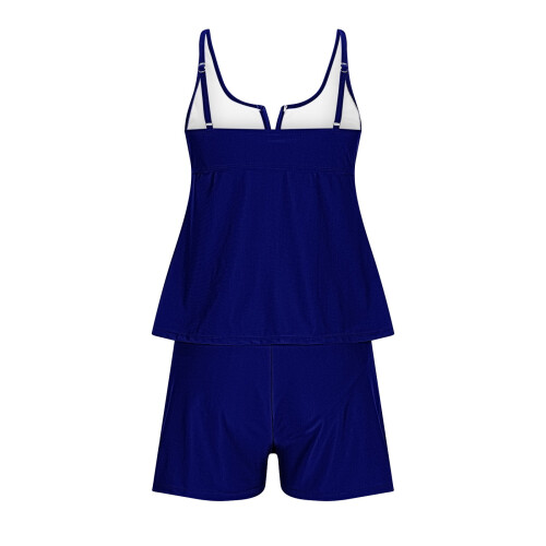 Γυναικείο σετ μαγιό Tankini Kukoosong από μονόχρωμο ύφασμα με τοπ σετ και σλιπ, στρογγυλή 2
