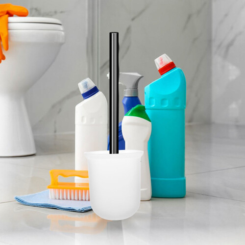 Suporte de escova sanitária de plástico com copo, branco 1