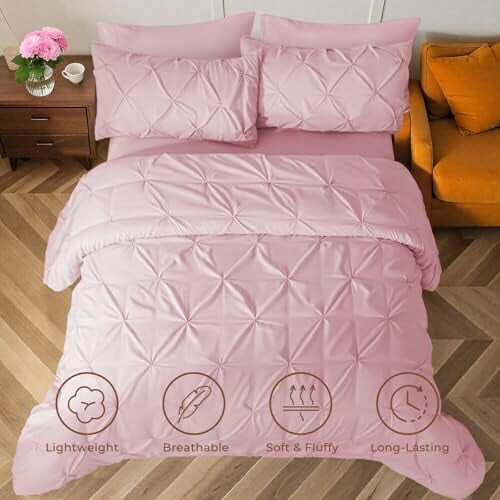 Conjunto de edredom tamanho Queen com 7 peças e design com pregas. 1