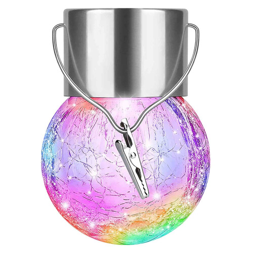 Lampada a sospensione solare in vetro craquelé – Multicolore, 1 pezzo 2