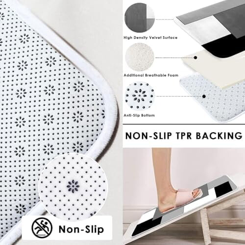 Ensemble rideau de douche géométrique gris noir blanc 4 pièces 2