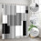 Ensemble rideau de douche géométrique gris noir blanc 4 pièces 6
