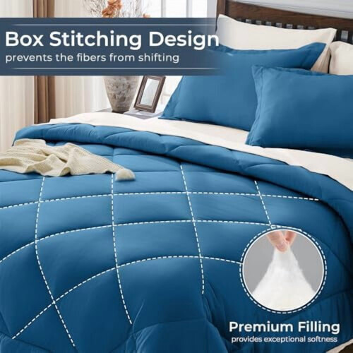 Teal Blue and Ivory Twin Comforter Set 5-Piece 1