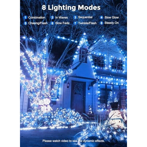 Solar lichtslinger blauw wit 100 LED 10 meter 8 standen 1