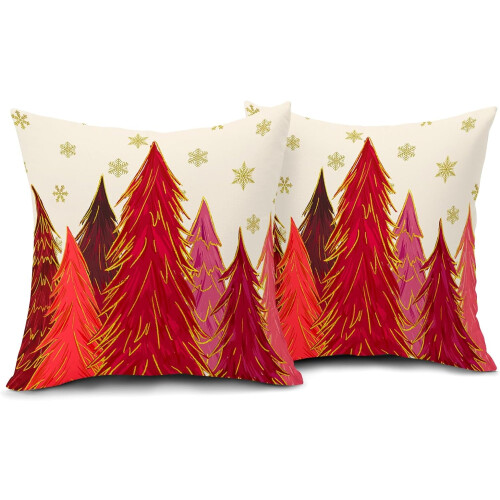 Conjunto de 2 capas de almofada natalinas em linho e algodão vermelho, 50x50cm (20x20 polegadas). 1