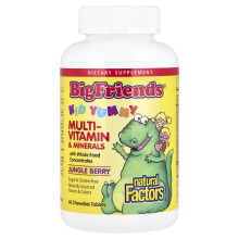 Natural Factors, Big Friends, Smältbara Multi-Vitamin & Mineraler, Jungle Berry, 60 Smältbara Tabletter
