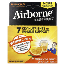 AirBorne, Immune Ondersteunings Supplement, Zesty Orange, 2 Tubes, 10 Effervescent Tablets per Tube