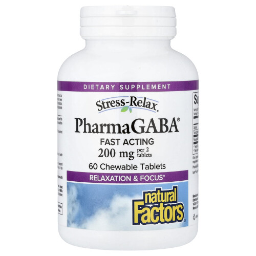 Natural Factors, Stress-Relax, PharmaGABA, 60 Tablete Masticabile (100 mg per Tabletă)