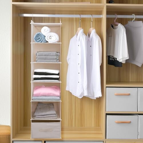 Organisateur suspendu pour pulls beige à 6 étagères pliable 2