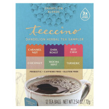 Teeccino, Chá Herbal de Dente de Leão, Amostra, 6 Sabores, Sem Cafeína, 12 Sacos de Chá, 2,54 oz (72 g)