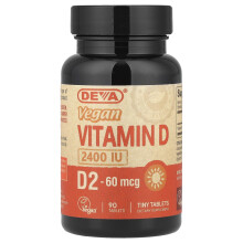 Deva, Vegan Vitamin D, D2, 60 mcg (2 400 IU), 90 Tablet