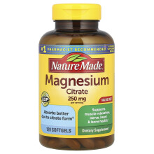 Nature Made, Magnesium Citrat, 250 mg, 120 mjuka kapslar (125 mg per mjuk kapsel)