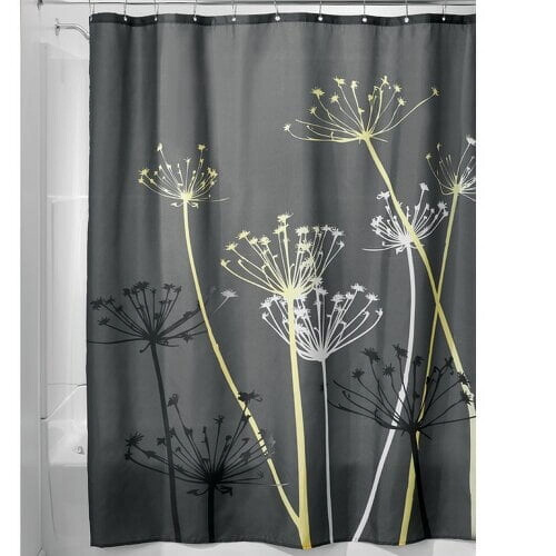 Cortina de chuveiro em poliéster cinza e coral com estampa de cardo, 183 x 183 cm (72 x 72 polegadas). 1