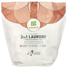 Grab Green, 3 yhdistelmä Pesuaine Pusseet, Gardenia, 132 Latauksia, 4 lb 10.4 oz (2,112 g)