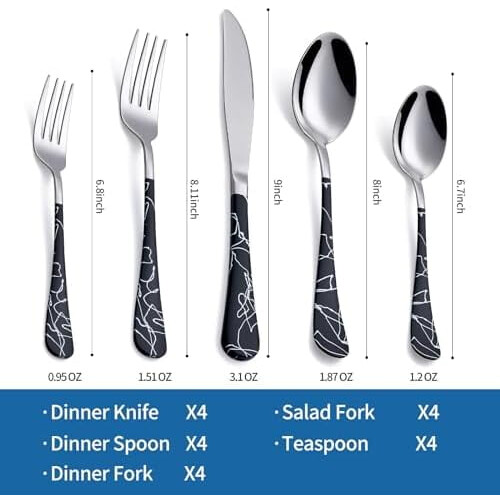 20-Piece Black and Silver Flatware Set, 18/0 Stainless Steel 1