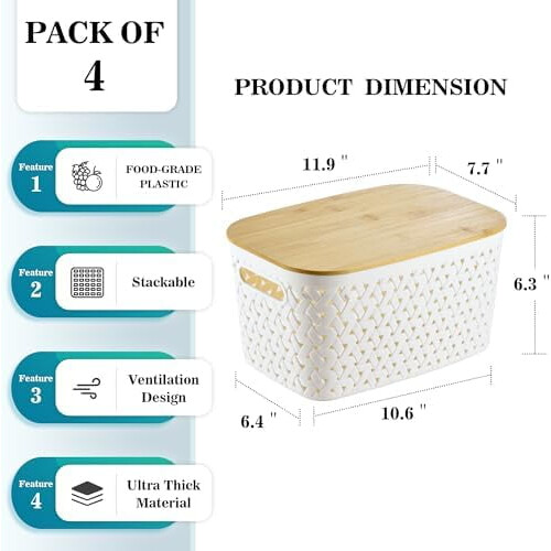 Plastförvaringsbehållare med bambulock 4-pack 11,9x7,7x6,3 2