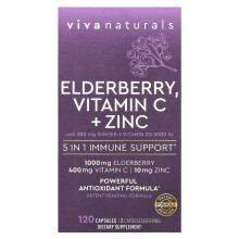Viva Naturals, Elderberry, Vitamiini C + Sinkki, 120 Kapselia