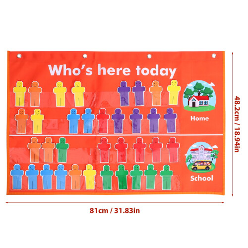 1Pack Attendance Pocket Chart for Students Classroom 81.0x48.2x0.4in Polyester Fabrics 1