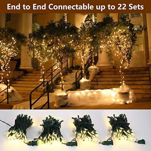Mini luzes de Natal de 10 metros com 100 LEDs brancos quentes e certificação UL. 1