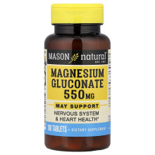 Mason Natural, Magnézium-glukonát, 550 mg, 100 tabletták