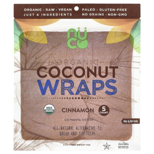 NUCO, Organic Coconut Wraps, Cinnamon, 5 Wraps, 14 g Each
