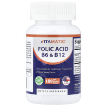 Vitamatic, Kwas Folicowy B6 i B12, Naturalny Owoc, 180 Szybko Rozpuszczalne Tabletki