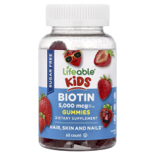 Lifeable, Barn Biotin gummies, Sockerfri, Jordgubbe, 60 Gummies (2 500 mcg per Gummy)
