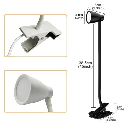 Lampada da comodino con clip a collo d'oca flessibile 1