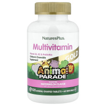 NaturesPlus, Animal Parade Gold, Dziecięcy Chrupki Multivitamin Supplement, Watermelon, 120 Animal-Shaped Tabletek