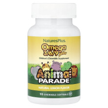 NaturesPlus, Animal Parade, Omega 3/6/9 Junior, Natural Lemon, 90 miękkie Softgels