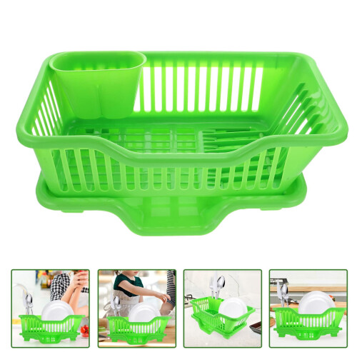Escurridor de platos grande de plástico con bandeja de drenaje. 1