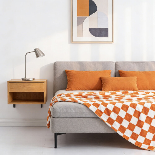 Orange Checkered Flannel Blanket Soft Throw 39.37 x 27.56 2