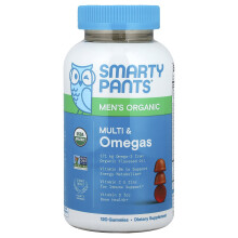 SmartyPants, Organiczne, Multi i Omega Gummies dla mężczyzn, Truskawka, Pomarańcza i Wiśnia, 120 Organicznych Gummies