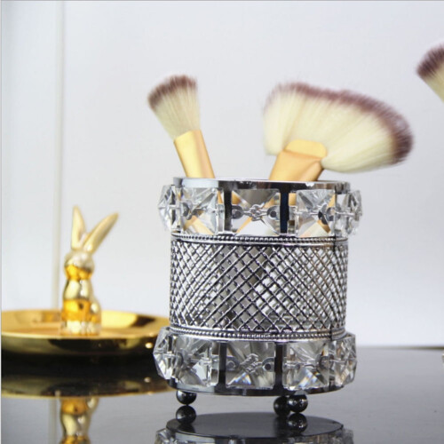Metal etui til makeupbørster, sølv, 12x10,5x10,5cm 2
