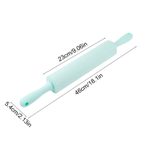 18in Silicone Rolling Pin for Baking Non-stick Dough Roller Wooden Handle 2