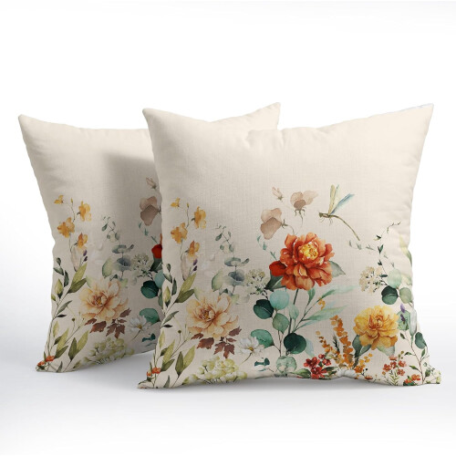 Vårblommiga örngott 20x20 cm set med 2 1