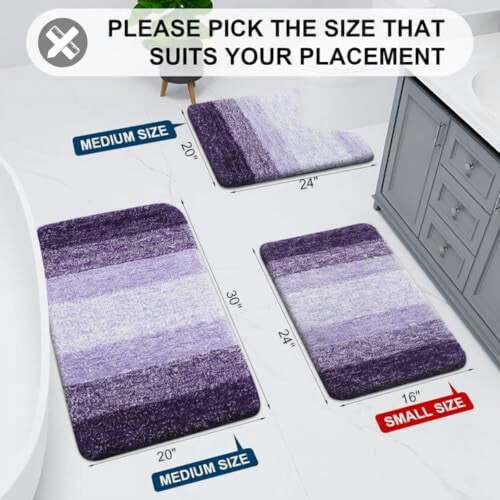 Alfombra de baño de microfibra de pelo largo, color morado oscuro, rectangular, 30x20 1
