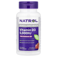 Natrol, Vitamina D3, Salud ósea y articular, Sabor natural de fresa, 5,000 IU, 90 Tabletas