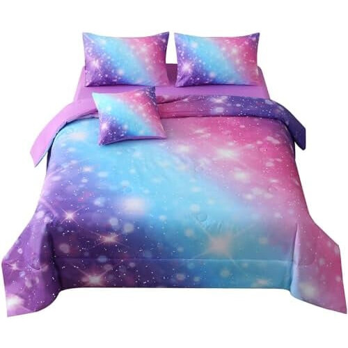 Conjunto de cama de solteiro com glitter roxo (6 peças) 1