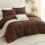 King Size Brown Comforter Set, 3-Pc Breathable Quilted Bedding with Down Alternative Comforter & 2 Pillowcases 4