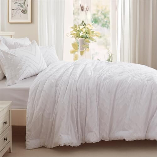 Witte getufte dekbedset, 7-delig 2