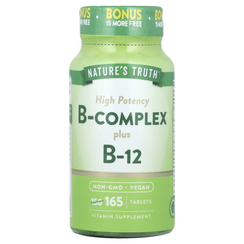 Nature's Truth, Høj Potens B-Complex Plus B-12, 165 Tabletter
